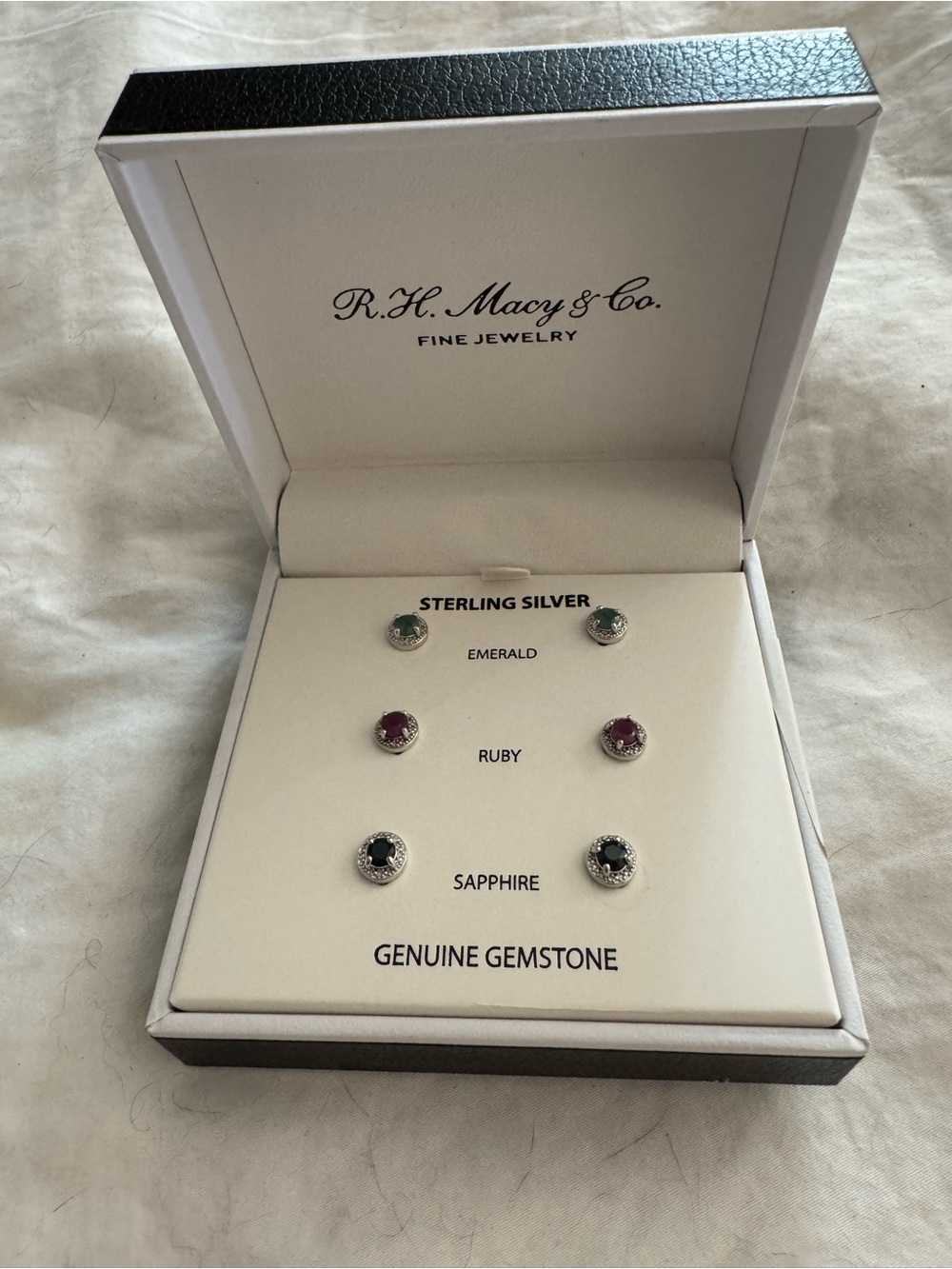 Macy’s Sterling Silver Genuine Gemstone Stud Earrings Set NWT